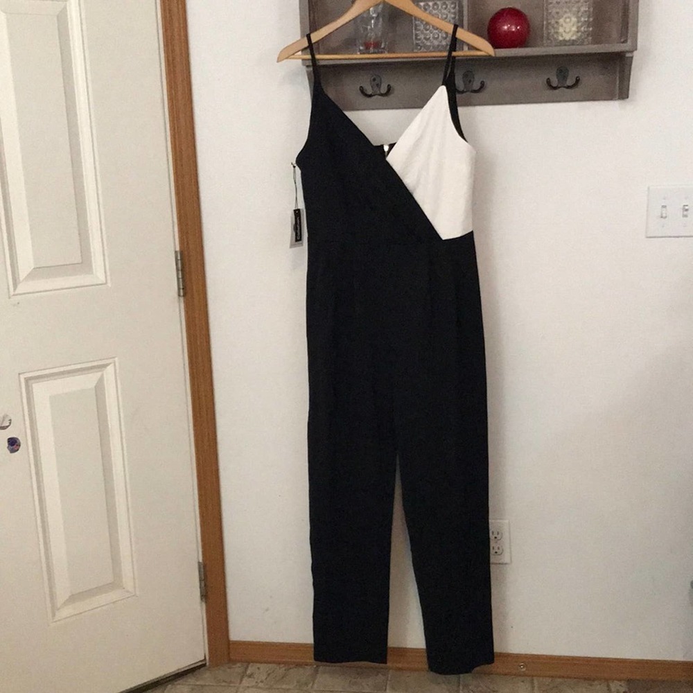 Callahan jumpsuit spaghetti straps, zipper, black/white Large